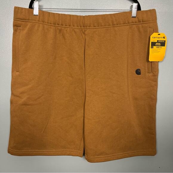NWT Carhartt Relaxed Fit Mid Weight Fleece Short Brown Tan XL - Picture 1 of 6